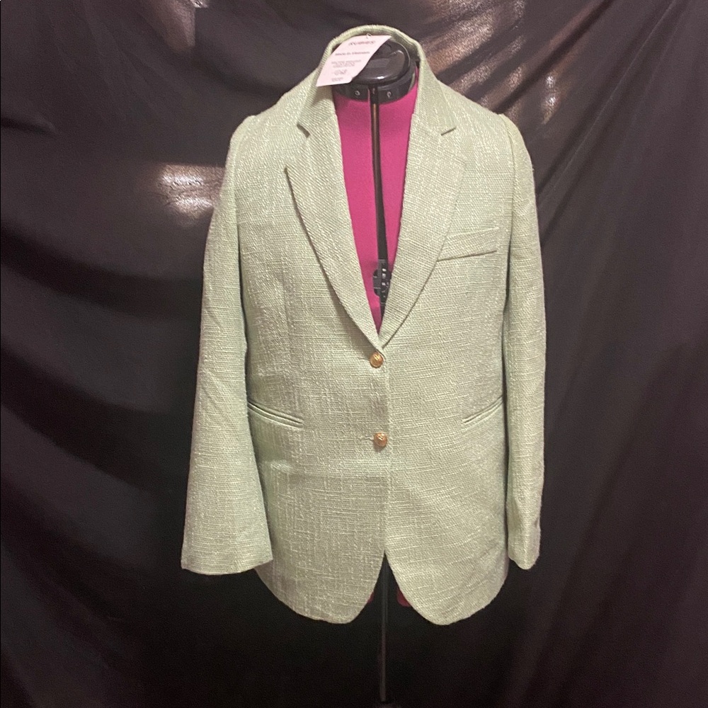 NWT Rubies made in Vietnam Easter light green lined tweed blazer S linen?